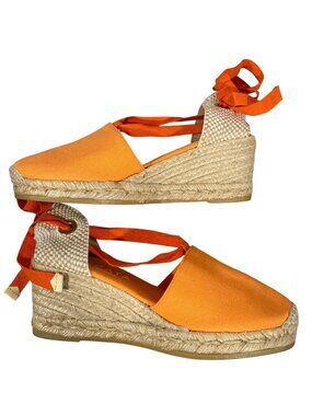 Viscata Espadrille Wedge Sandals Ankle Tie Canvas colorful bright melon 39